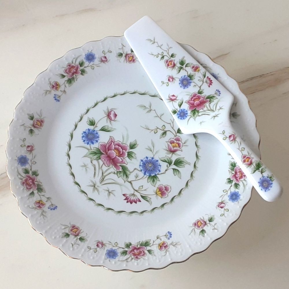 VTG ANDREA by SADEK Spring Nigh 2pc Pedestal Cake Plate and Server